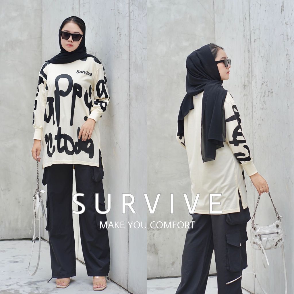 SURVIVE | T-Shirt Kaos Wanita Oversized Hijab Friendly