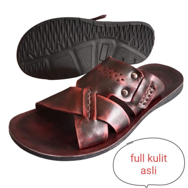 sandal slop pria kulit asli / sandal kokop pria kulit asli / sandal kulit asli original