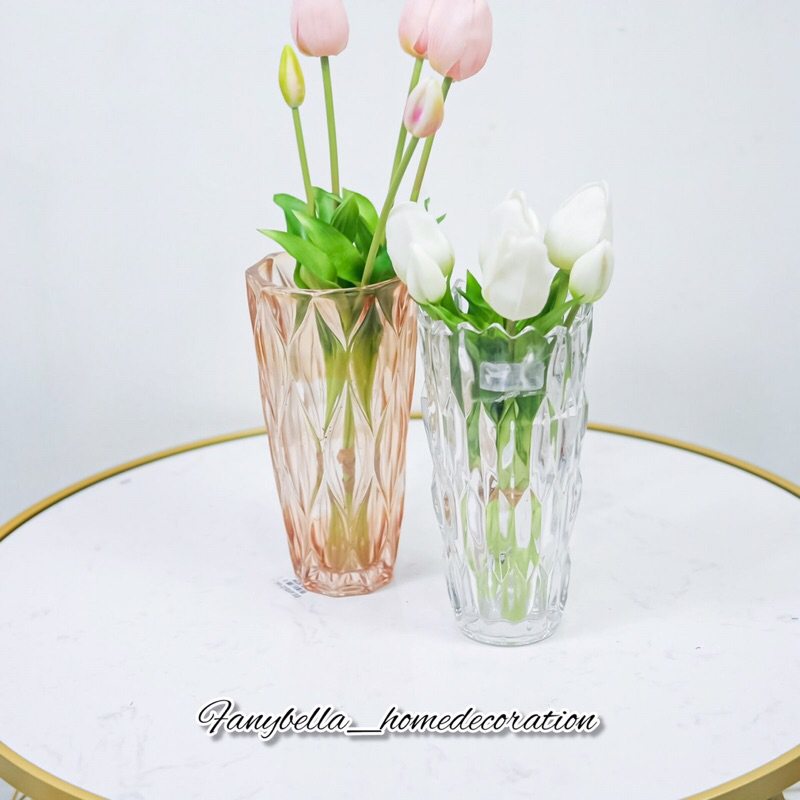 Vas Bunga Kristal Keramik Putih Coklat Dekorasi Hiasan Rumah