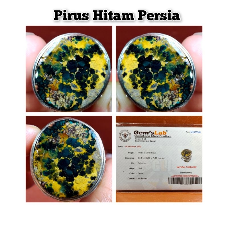 NATURAL BATU PIRUS HITAM URAT EMAS