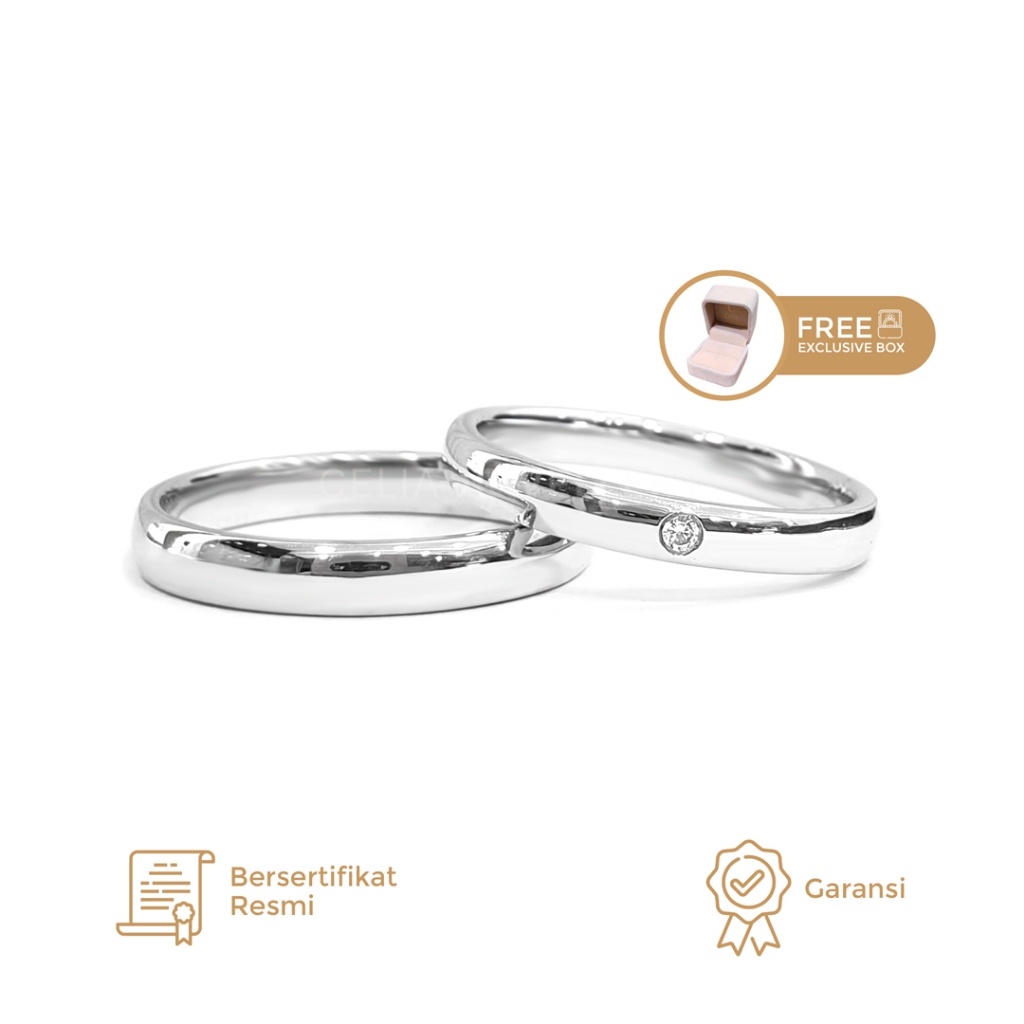 Celia Jewellery - Cincin Kawin Couple WRC045 Emas Palladium Silver Platinum Cincin Pria Wanita