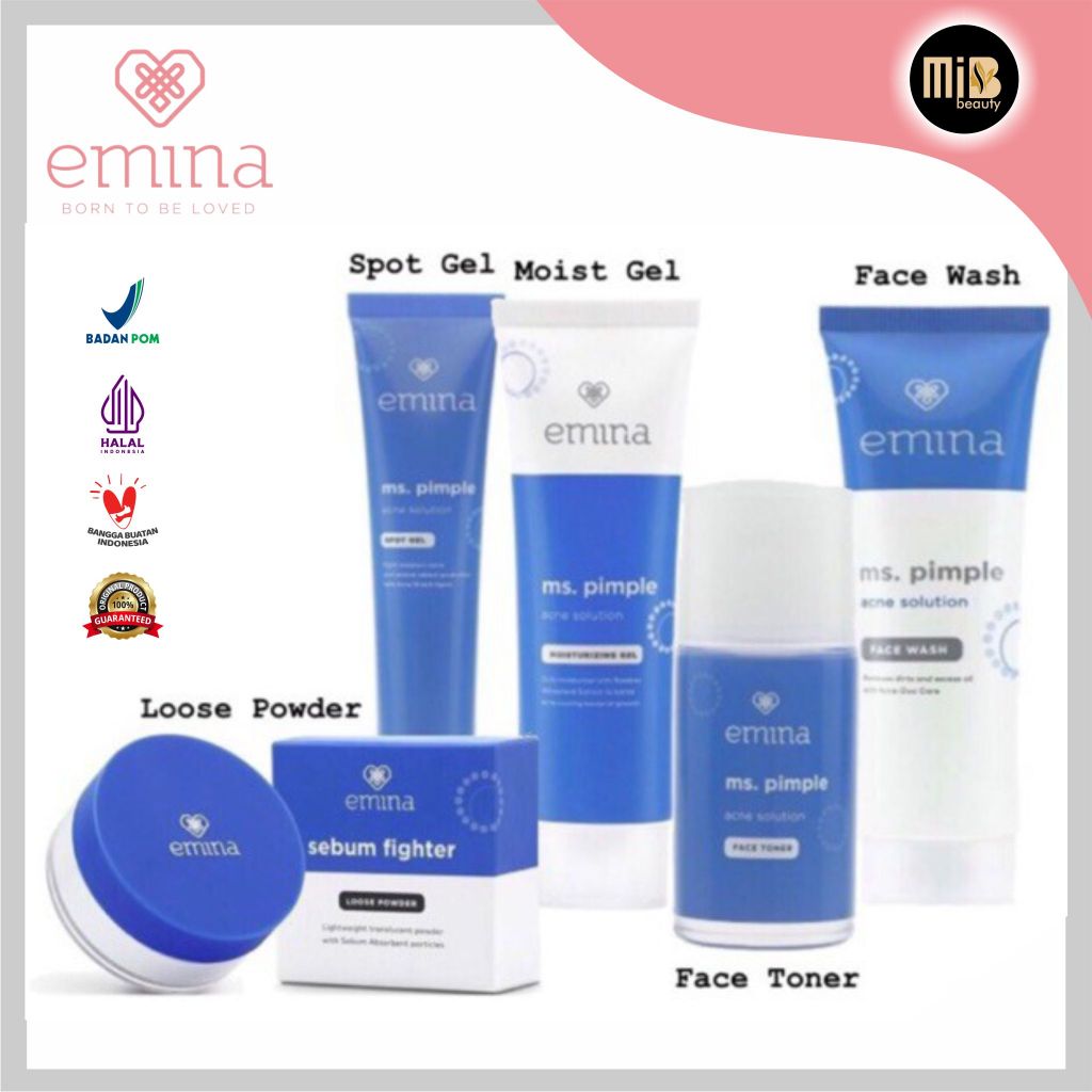 EMINA MS.PIMPLE  SERIES/FACE WASH\FACE TONER\LOOSE POWDER\MOISTURIZER\SERUM 30ml\EXFOLIATING TONER