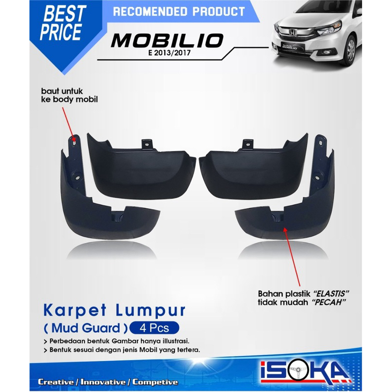 Mudguard Mud Guard / Karpet Lumpur Honda Mobilio Tipe RS(Body Kit) & Tipe E/S prestige(Non bodykit) 