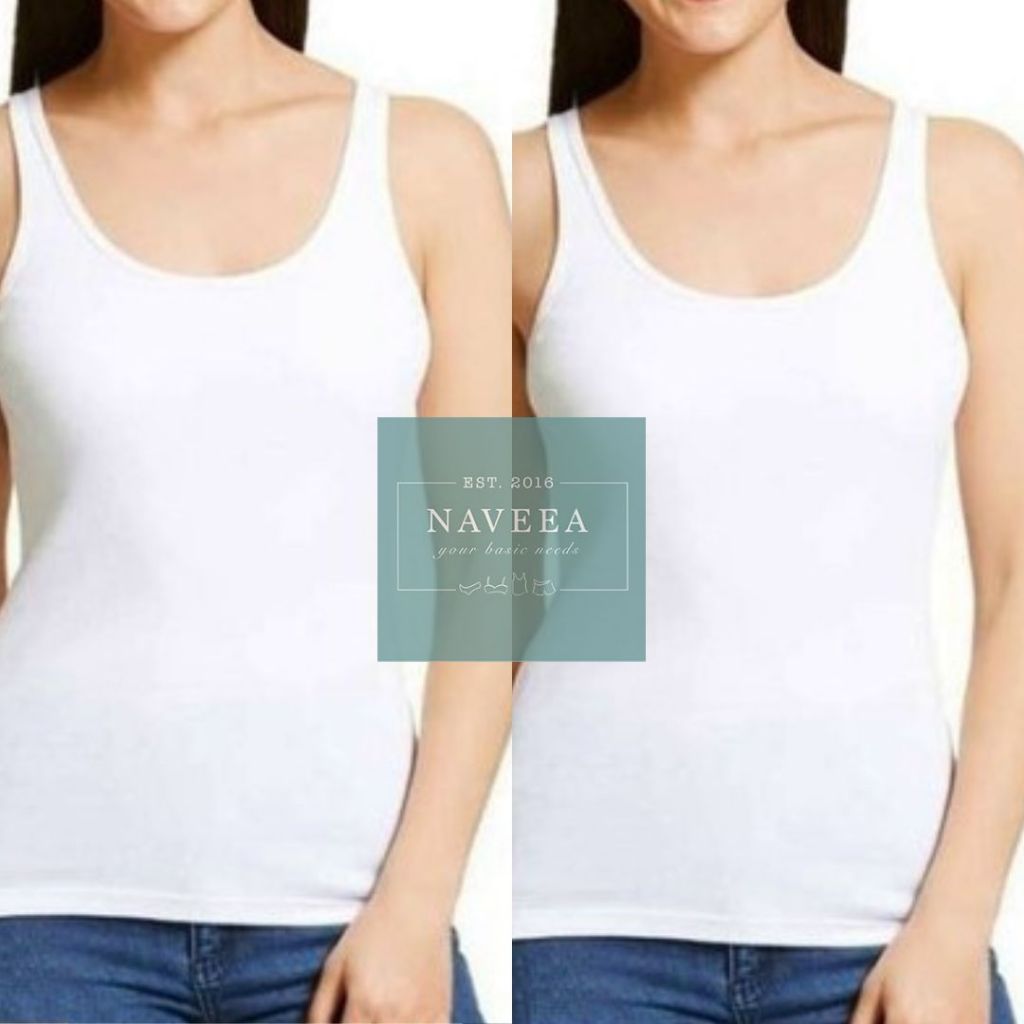 12 pcs Kaos Singlet Wanita Dewasa Tanpa Lengan Tali Lebar Golden Nick Putih Lembut Nyaman Lusinan - 