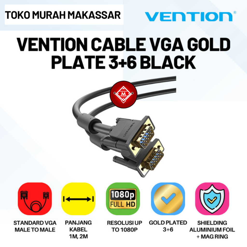 Kabel VGA 1M 2M Vention Male To Male With Ferrite Core - DAE 3+6 / VEN01-VGA / VEN02-VGA