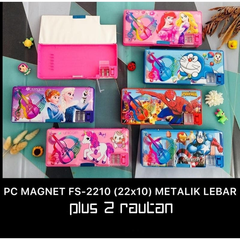 

tempat/kotak/tepak pensil magnet mekanik + rautan FS 2210 metalik lebar (22x10)
