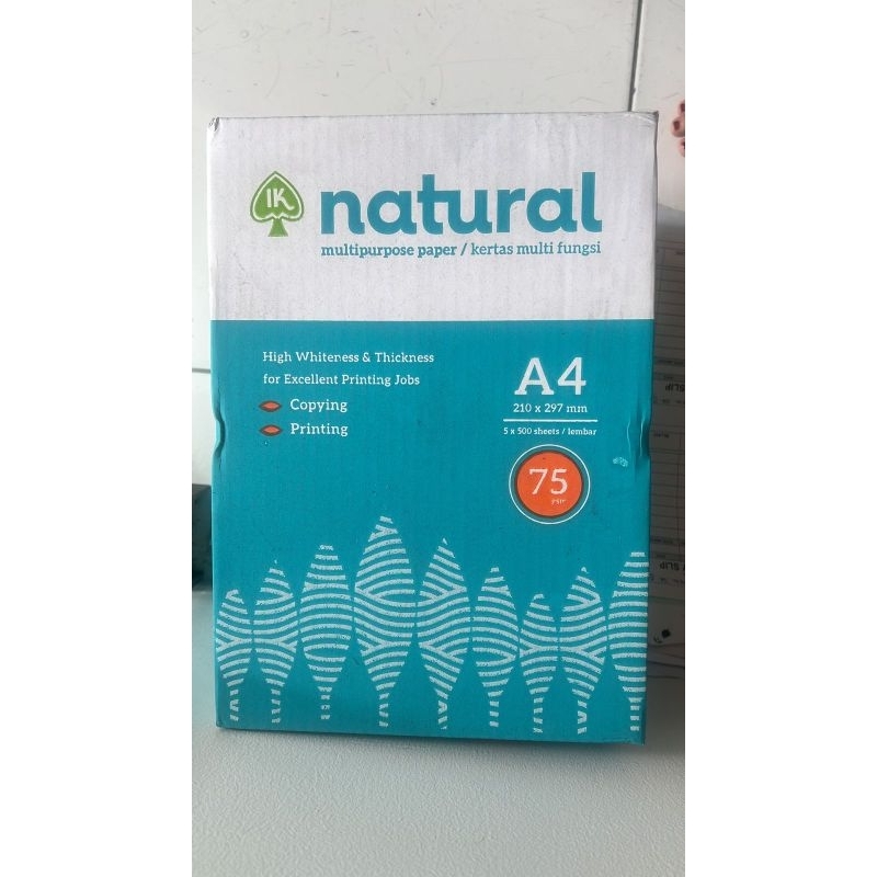 

KERTAS HVS A4 75 GR NATURAL PHOTOCOPY PAPER (1 box isi 5 rim)