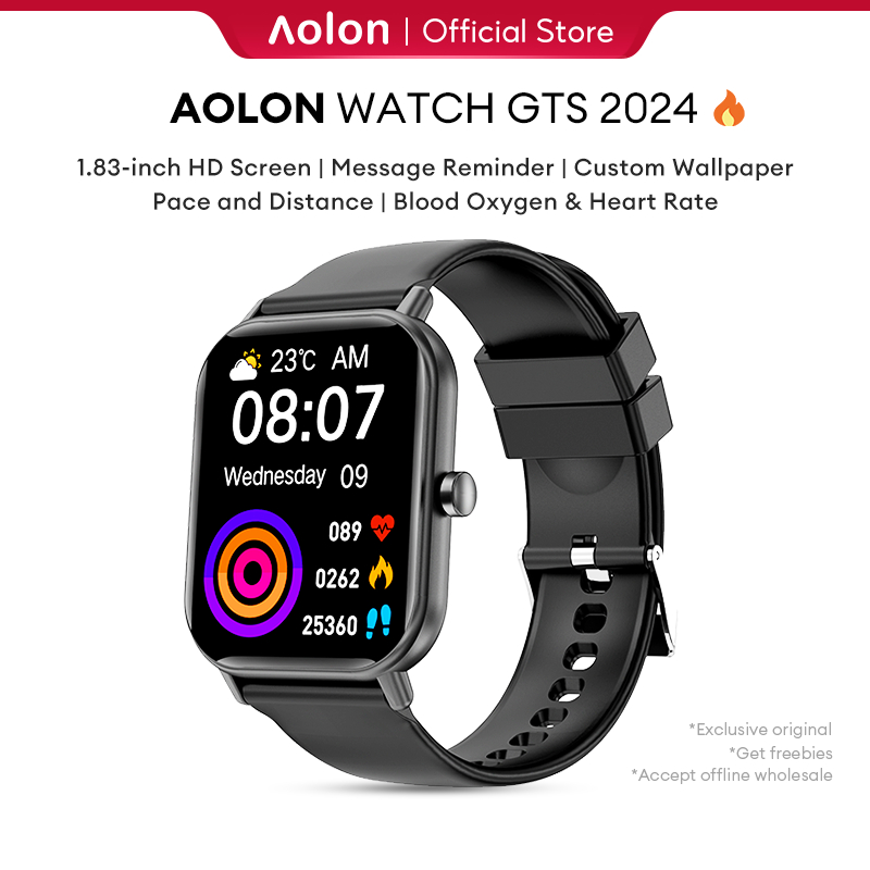 Aolon GTS 2024 Smart Watch Original | Running Pace | Custom Watch Face | Bluetooth Call | 2 Mini Game | Sport And Health Monitor | IP68 Waterproof | Jam Tangan Pria Wantan 1.85-inch HD Screen Smartwatch 100+ Sport modes