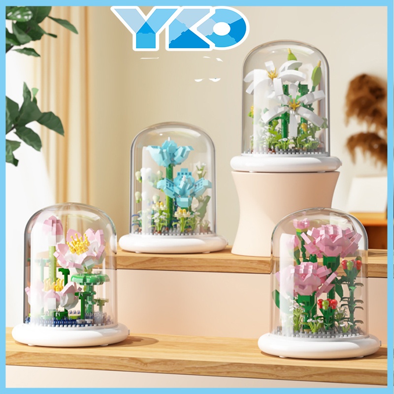 YKO Block Flower Plant Bricks Tanaman Susun Bata Mainan DIY Bunga Buket Balok Bangunan Nano Mainan E