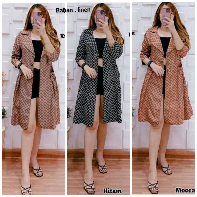 LONG BLAZER PANJANG WANITA MOTIF BESTSELLER FREE BROSS TERMURAH / BLAZER WANITA KOREA