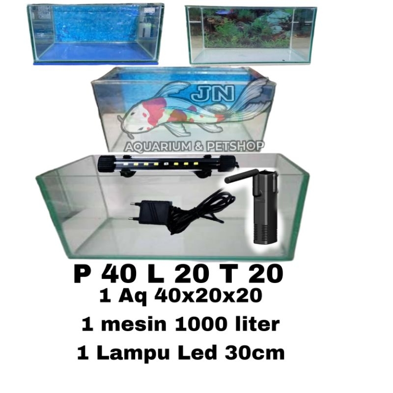 Paket Aquarium 40x20x20 Filter Dan Lampu