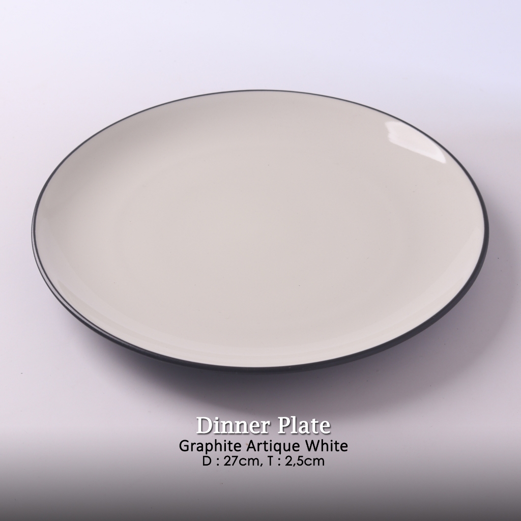 Dinner plate/Piring makan keramik putih list hitam