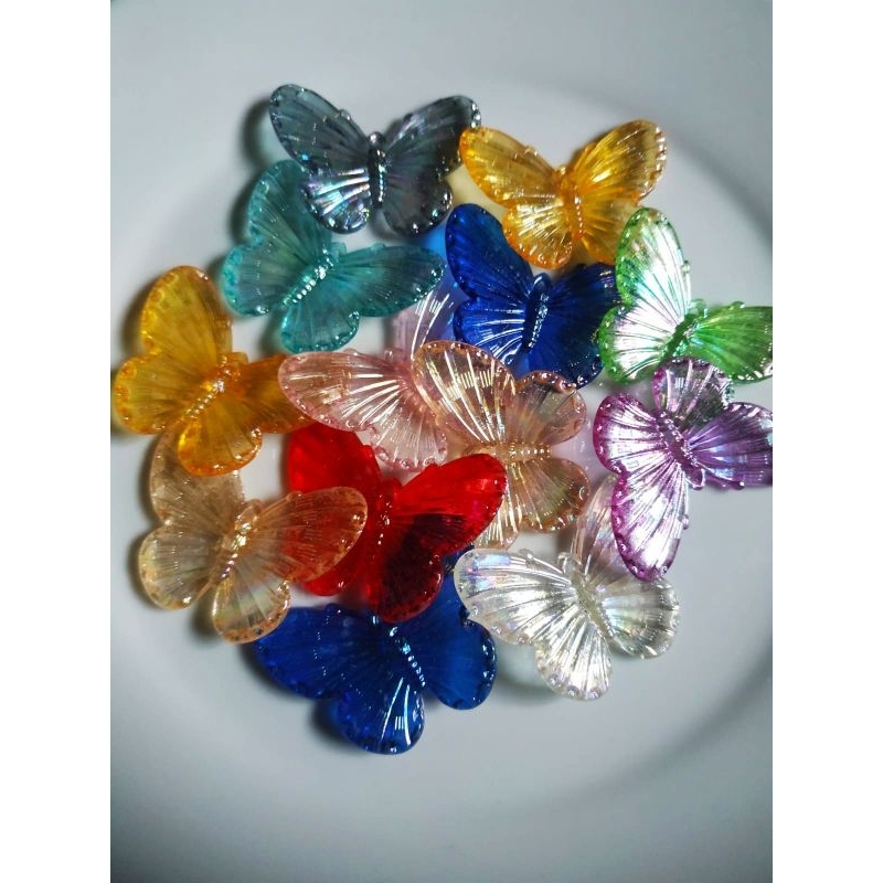 manik-manik mote charm kupu-kupu Besar Transparan AB mix warna