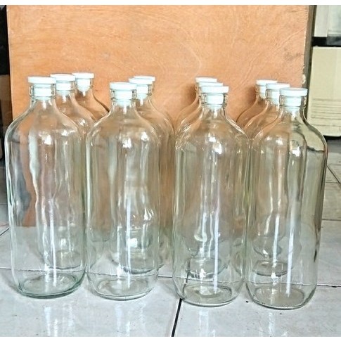 Botol Kaca Beling 1 Liter / Botol Kaca Beling 1 Liter + tutup plug baru / botol bensin 1 Liter / bot