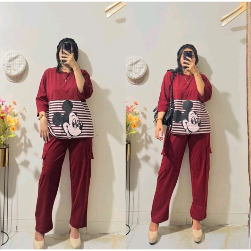 Setelan wanita cargo // setelan micky wanita cargo//