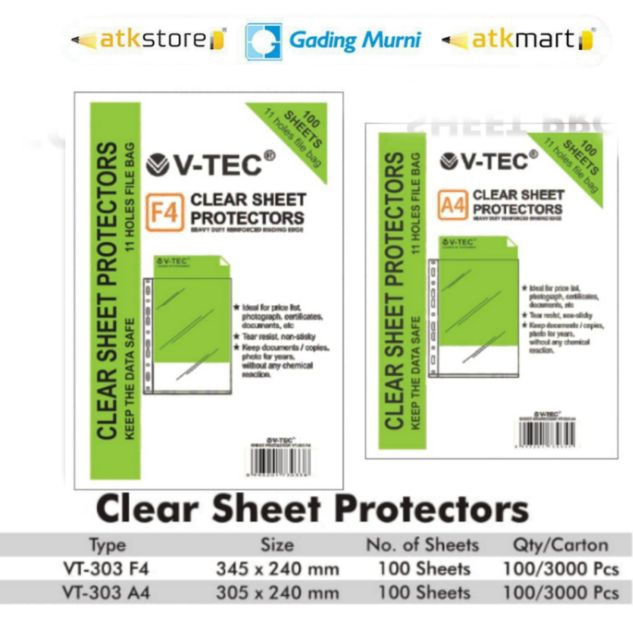 

SHEET PROTECTOR A4 F4 V TEC PP POCKET ISI 10 LEMBAR PELINDUNG KERTAS TRANSPARAN