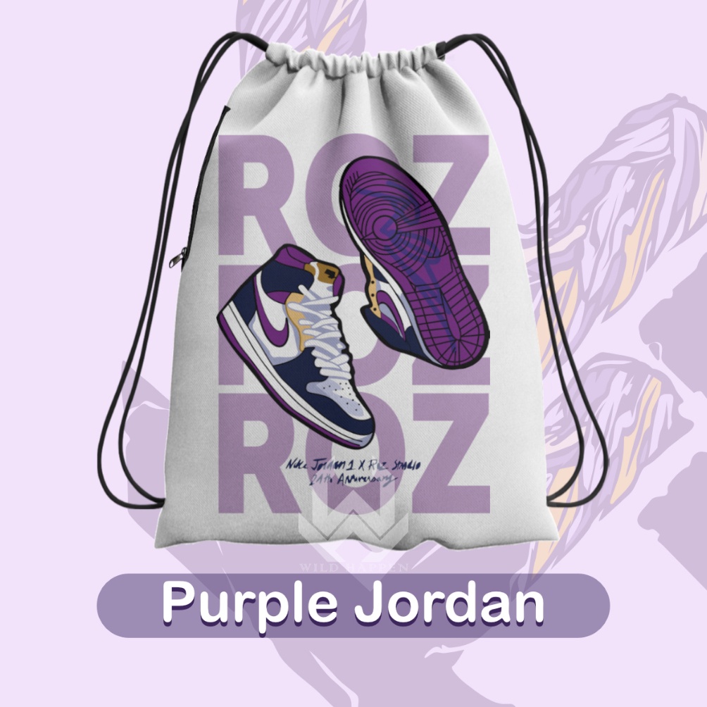 ART R33D ZCO Tas Serut  String Bag Full Print Motif Sport Adidas Nike Diodora Ortus Eight V2 Purple 