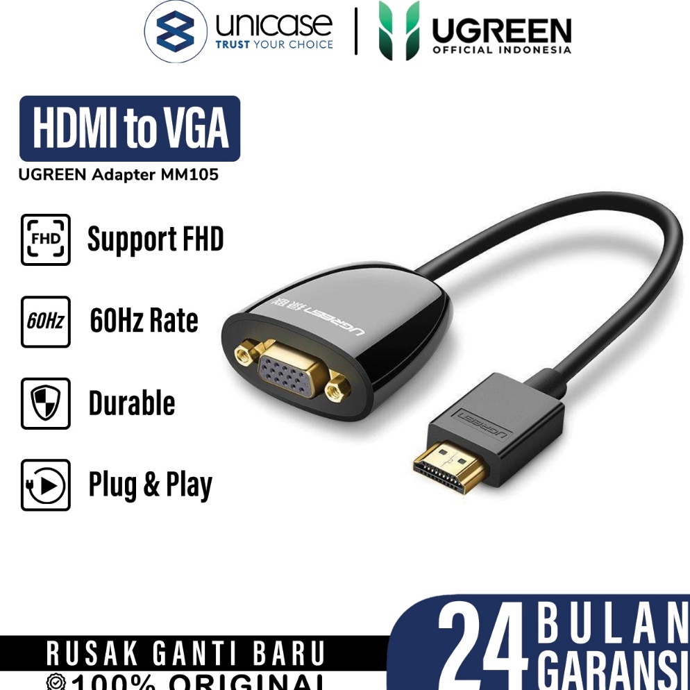 Laris Cable Adapter HDMI to VGA Converter Proyektor UGREEN Connector Kabel 7Y