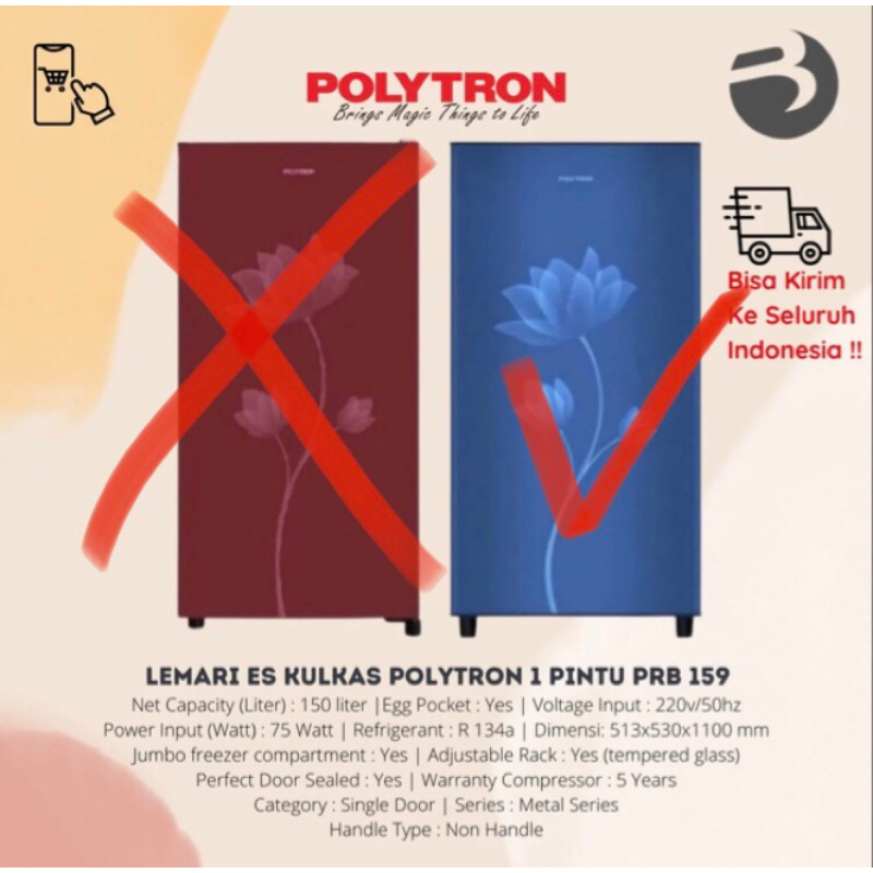 BISA COD PRELOVED KULKAS BEKAS MEREK POLYTRON 1 PINTU WARNA BIRU BANDUNG