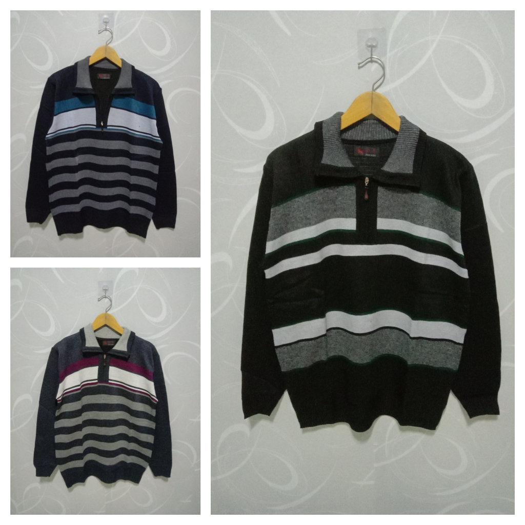 Sweater Resleting Pria Bapak Rajut Kerah Import