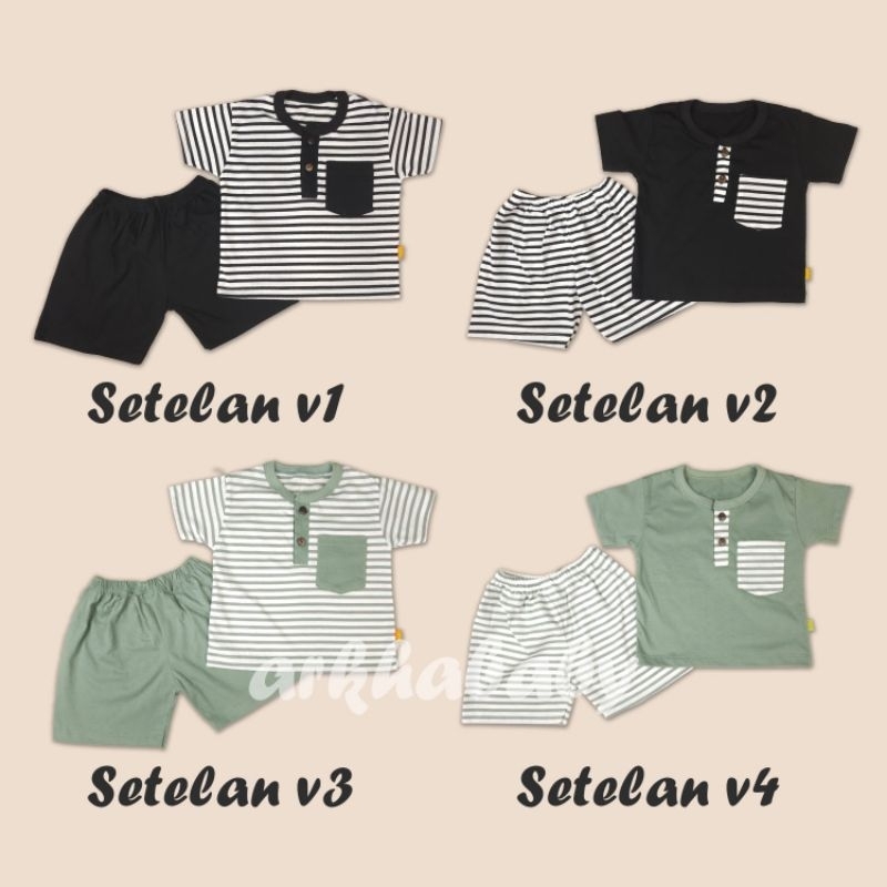	 Baju Anak Setelan Anak Setrip Salur Pocket Setelan Anak laki laki Setelan Anak Perempuan Bahan Katun	