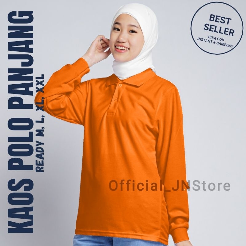 KAOS POLO LENGAN PANJANG WANITA | WARNA CARROT ORANGE | OREN WORTEL | Kaos kerah | kaos seragam | Lo