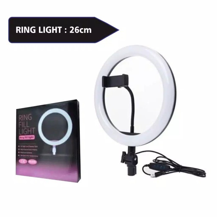 LAMPU RINGLIGHT 26 cm Ring Fill Light RingSelfie 26cm Make Up Vlog Lengkap Holder HP BallHead
