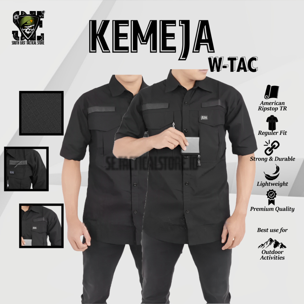 Kemeja Formal W-Tac Tactical Bahan American Ripstop Tr Baju Kerja Lapangan Warna Hitam Reskrim Polri Pakaian Dinas Pria Premium Seragam Tektikal Lengan Pendek Outdoor Wanita Kekinian Kameja Driver Pariwisata Pdh Kantor Asn Kemenkumham Terbaru