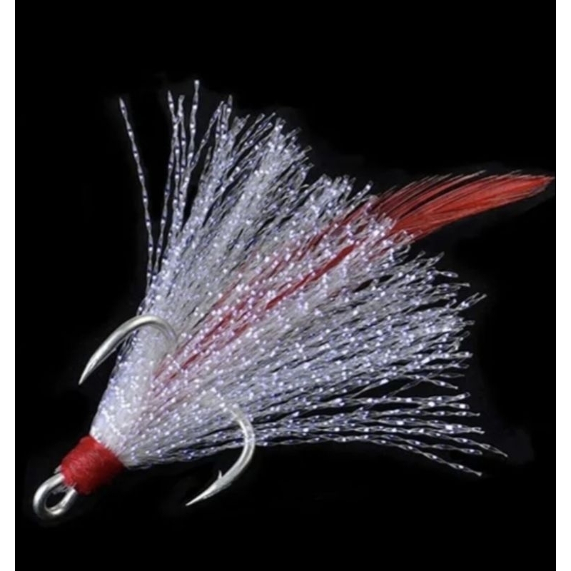 TRIBLE HOOK 1/0 LENGKAP BULU AYAM & BULU MUTIARA SIAP PAKAI. UMPAN TENGGIRI/ AKSESORIS SPOON UMPAN T