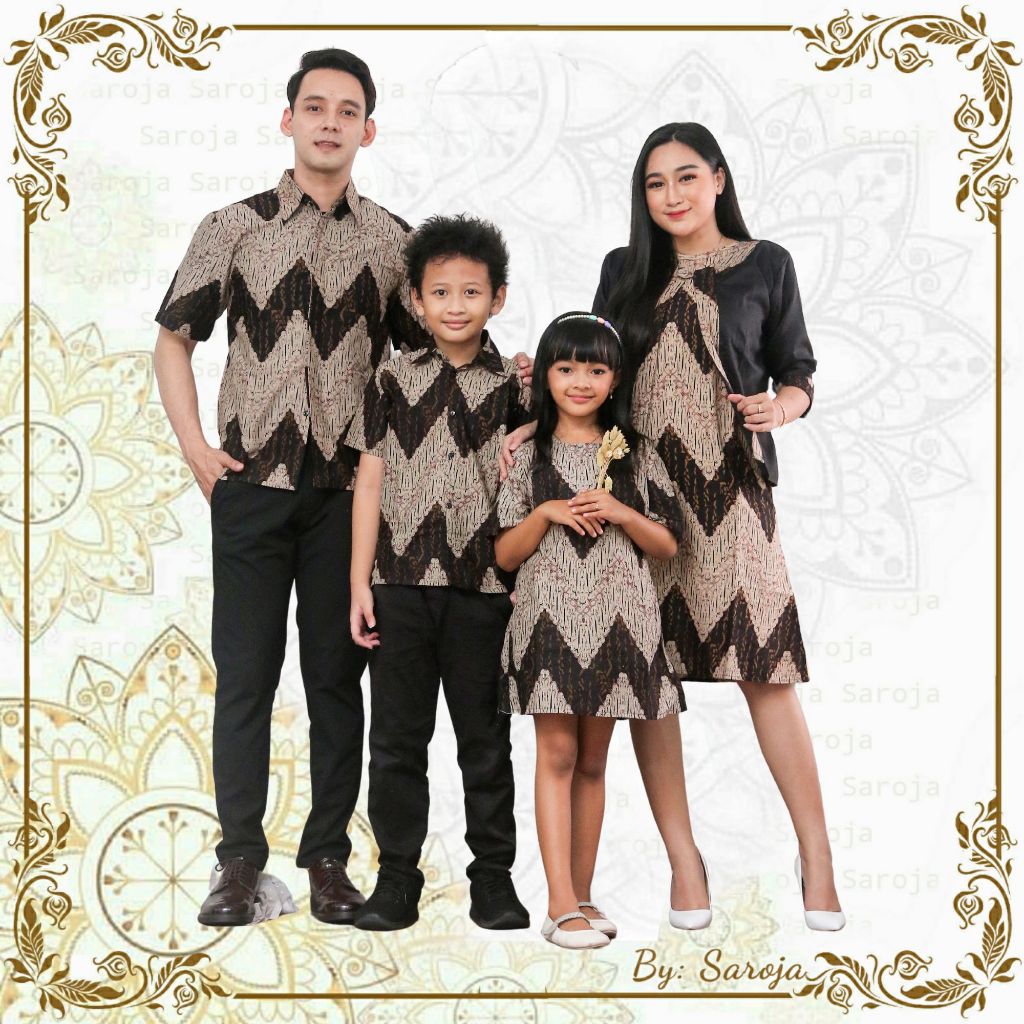 SAROJA | Couple Batik Keluarga Zigizaga | Dress Wanita Kantor Casual | Couple Natal Keluarga | Coupl