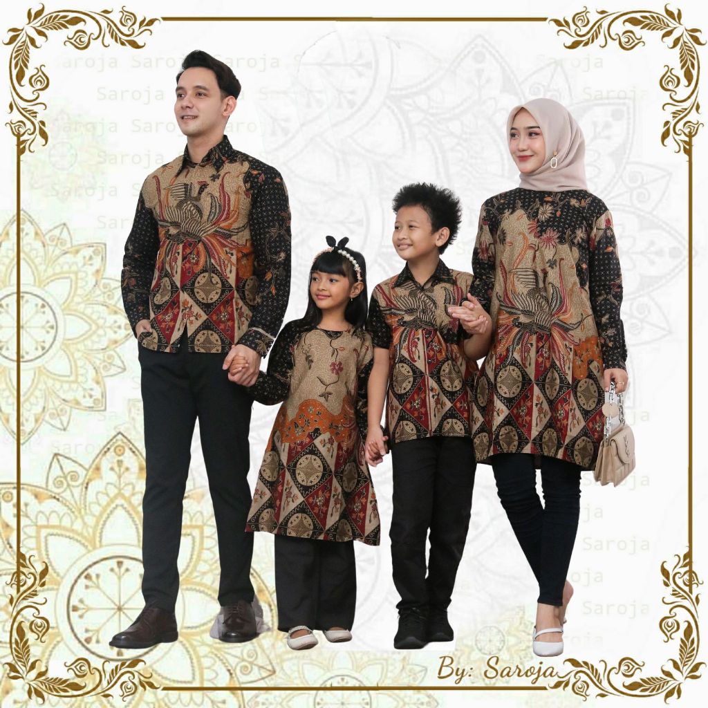 SAROJA | Couple Tunik Keluarga Alisa Hitam | Couple Tunik Batik | Couple Tunik Pasangan | Couple Tun