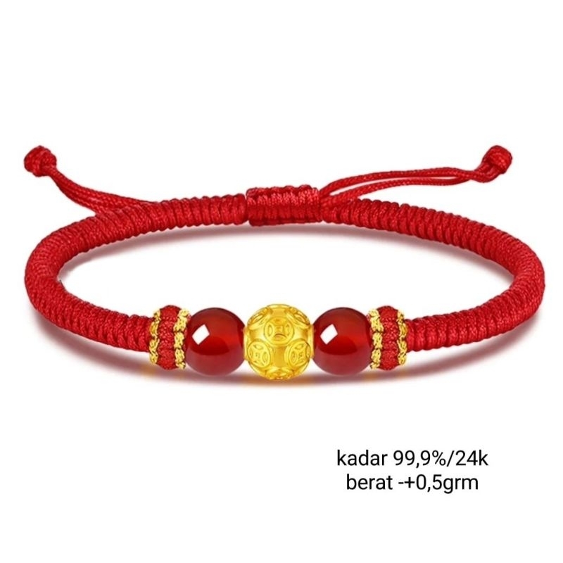 charm/liontin bola emas motif mantra/polos cukitan emas asli 23k 24k hongkong 99 gelang tali cina me
