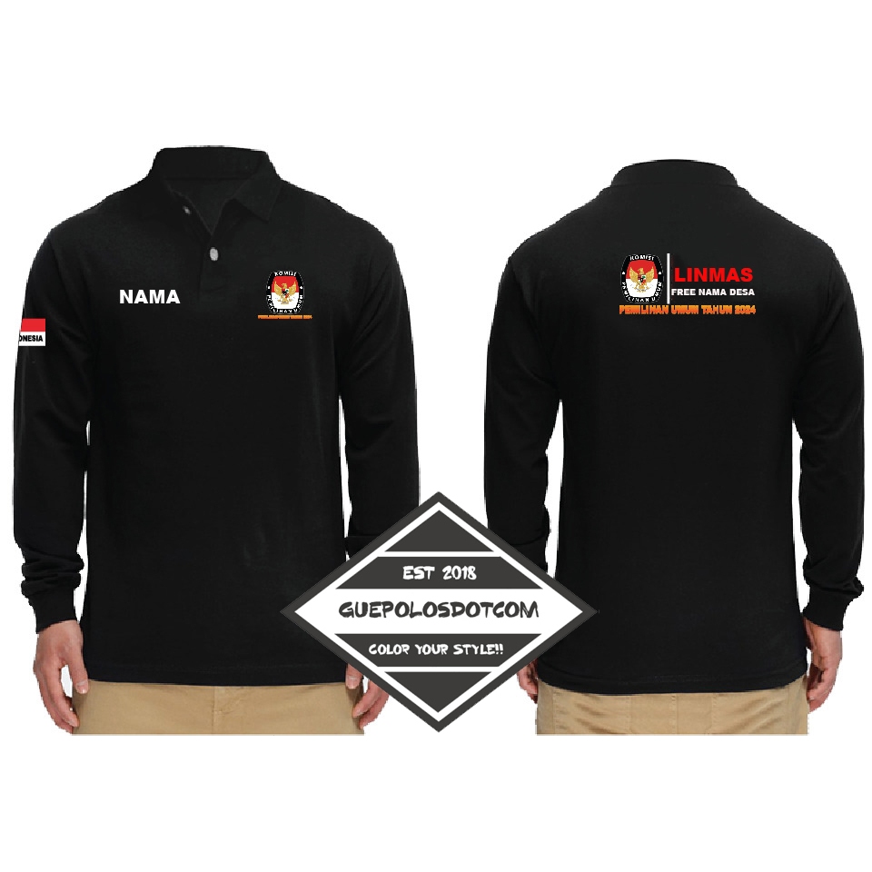 Baju PANJANG PENDEK Kaos Kerah model POLO LINMAS baju keamanan panitia pemilu - free nama daerah - P