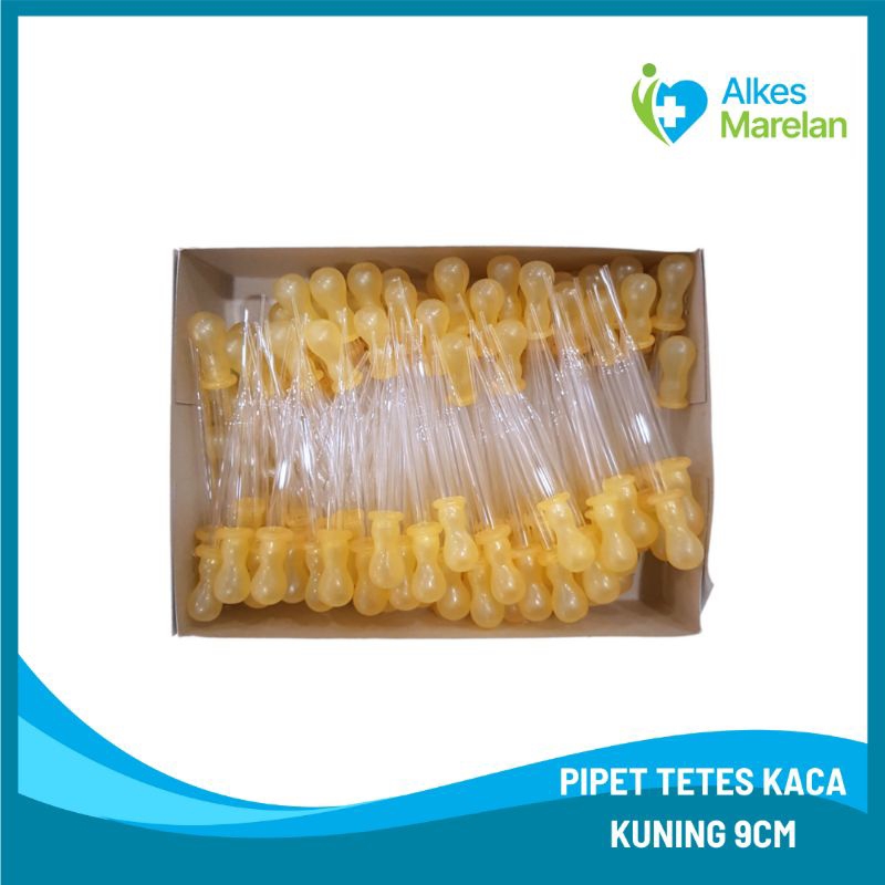Pipet Tetes Kaca Pendek 9cm / Pipet Tetes Dot Kuning 9 cm