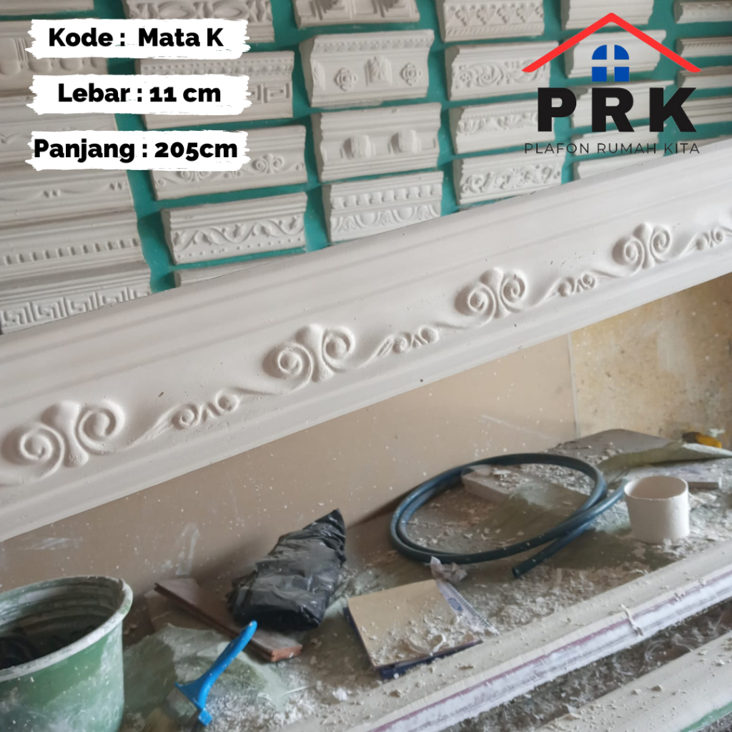 Lis List Gypsum Gipsum Motif Mata Kucing lebar 11cm Plafon ornament dekoratif untuk Interior Plafond