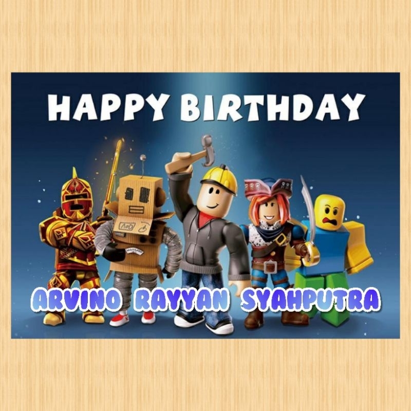 Spanduk ROBLOX banner ROBLOX spanduk banner ultah anak background ROBLOX custom backdrop ulang tahun