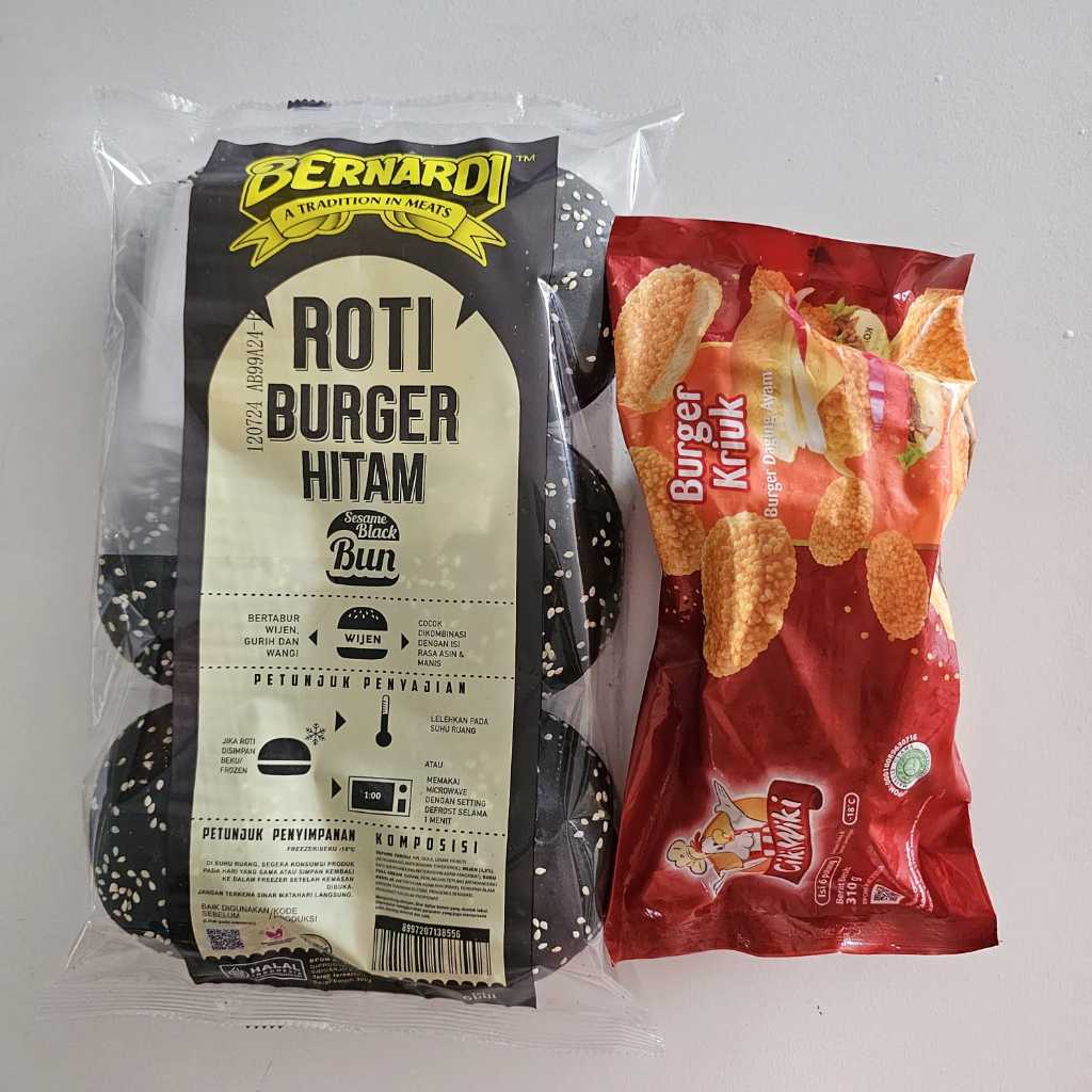 

( PAKET) BERNARDI burger hitam wijen + CIKIWIKI chicken burger 6s
