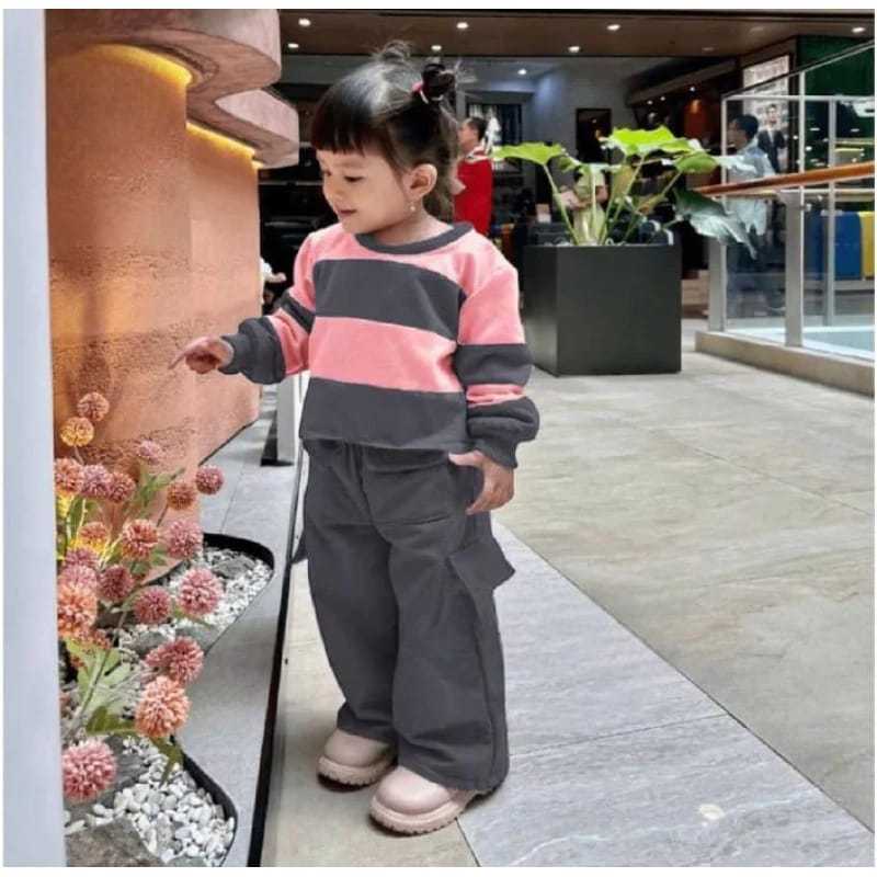 Setelan Baju Sweater Multiwarna Celana Panjang Cargo Crop Anak Perempuan Dan Anak Laki-laki Umur 1-1