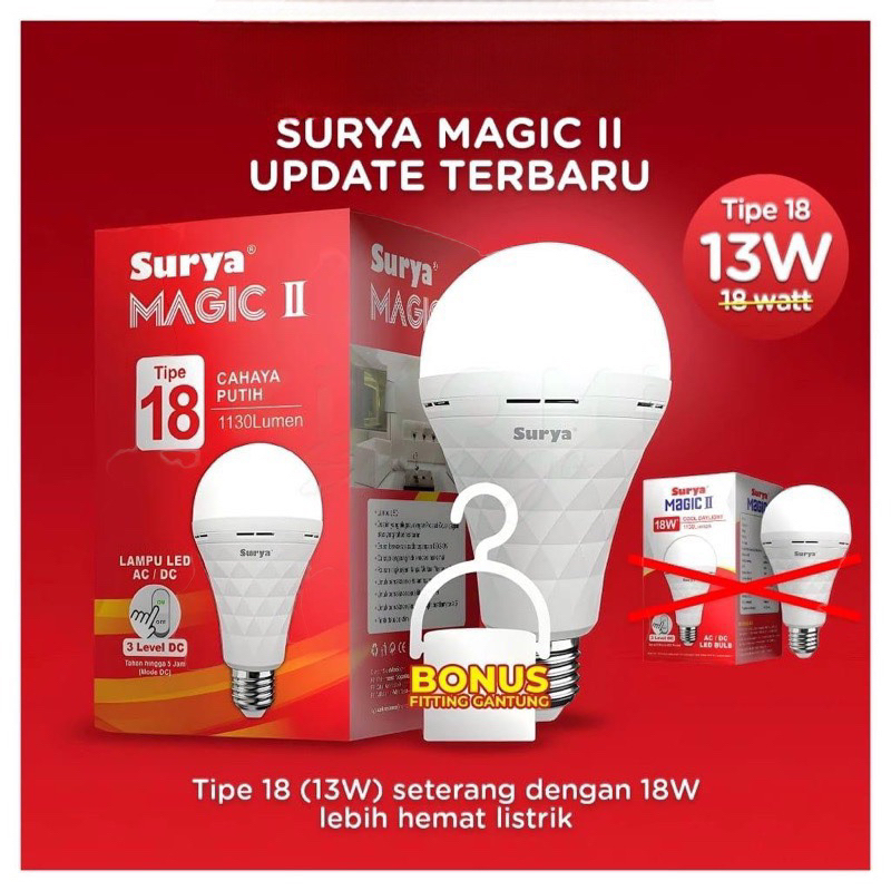 Lampu Emergency LED BULB SURYA / Genio Magic 9 12 18 Watt