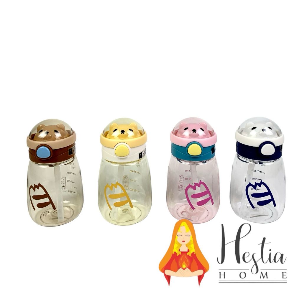 Botol Minum Air Motif Animal Beruang Lucu Free Sedotan Kapasitas 550ML