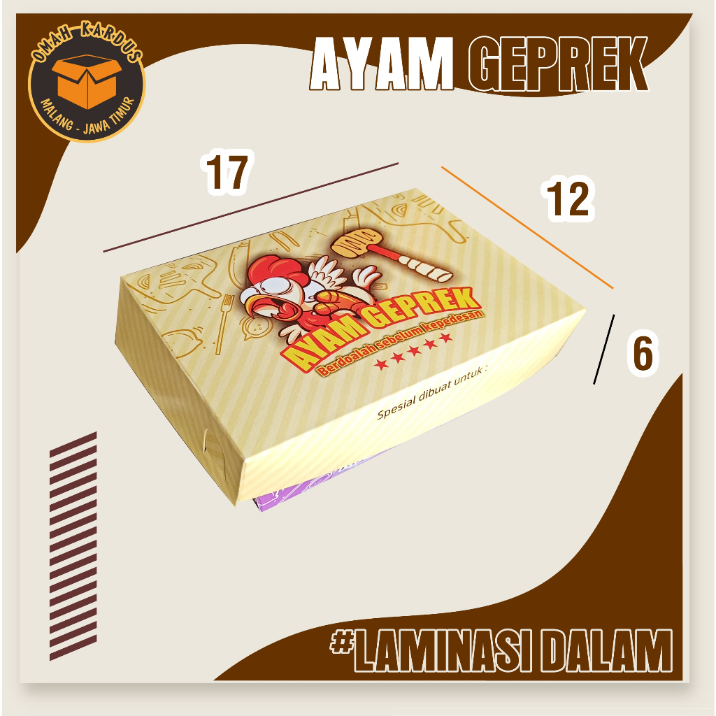

kemasan ayam geprek full print universal ukuran 17x12x6 cm