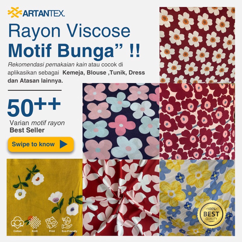 Kain Rayon Viscose Premium Motif Bunga Floral Daun Kembang 3