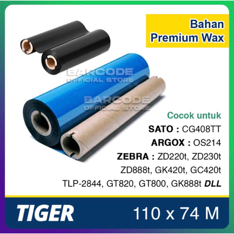 

Ribbon Barcode Premium Wax 110 X 70 Meter - 110X70 m - 110x70m - Printer ZEBRA - TSC HONEYWELL ARGOX