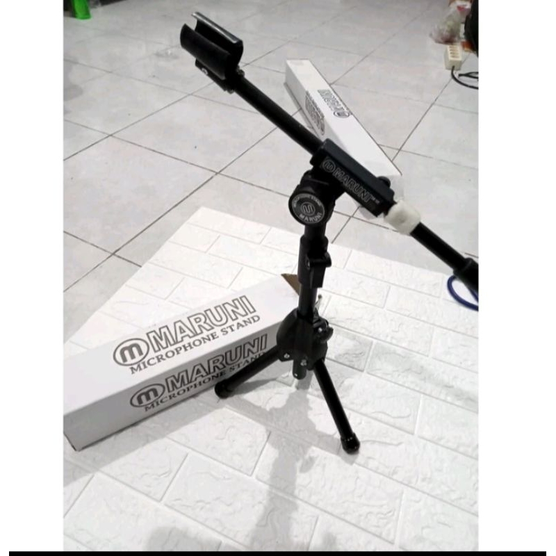 Stand mic maruni pendek+holder mic