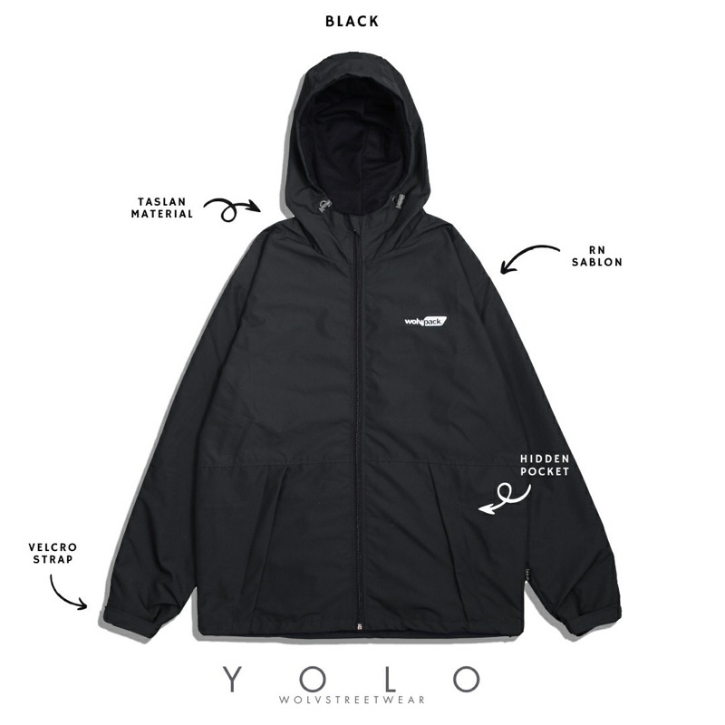 WOLV Jaket Outdoor Yolo Jaket Wolv Jaket Parasut Hitam