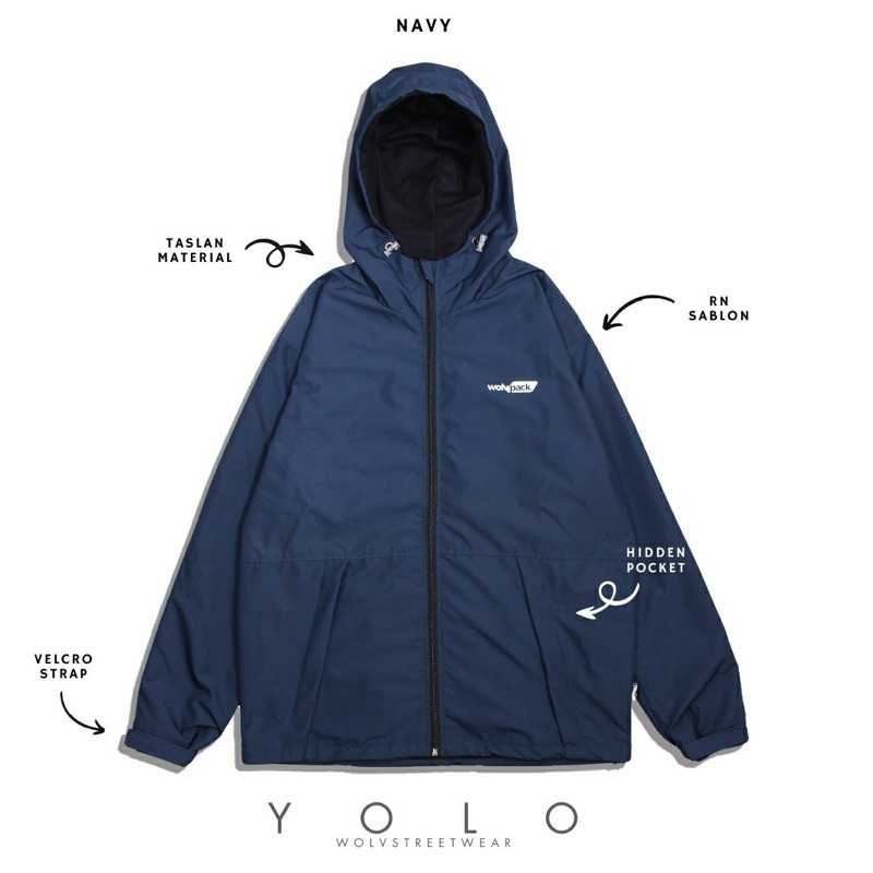 WOLV Jaket Outdoor Yolo Jaket Wolv Jaket Parasut Navy