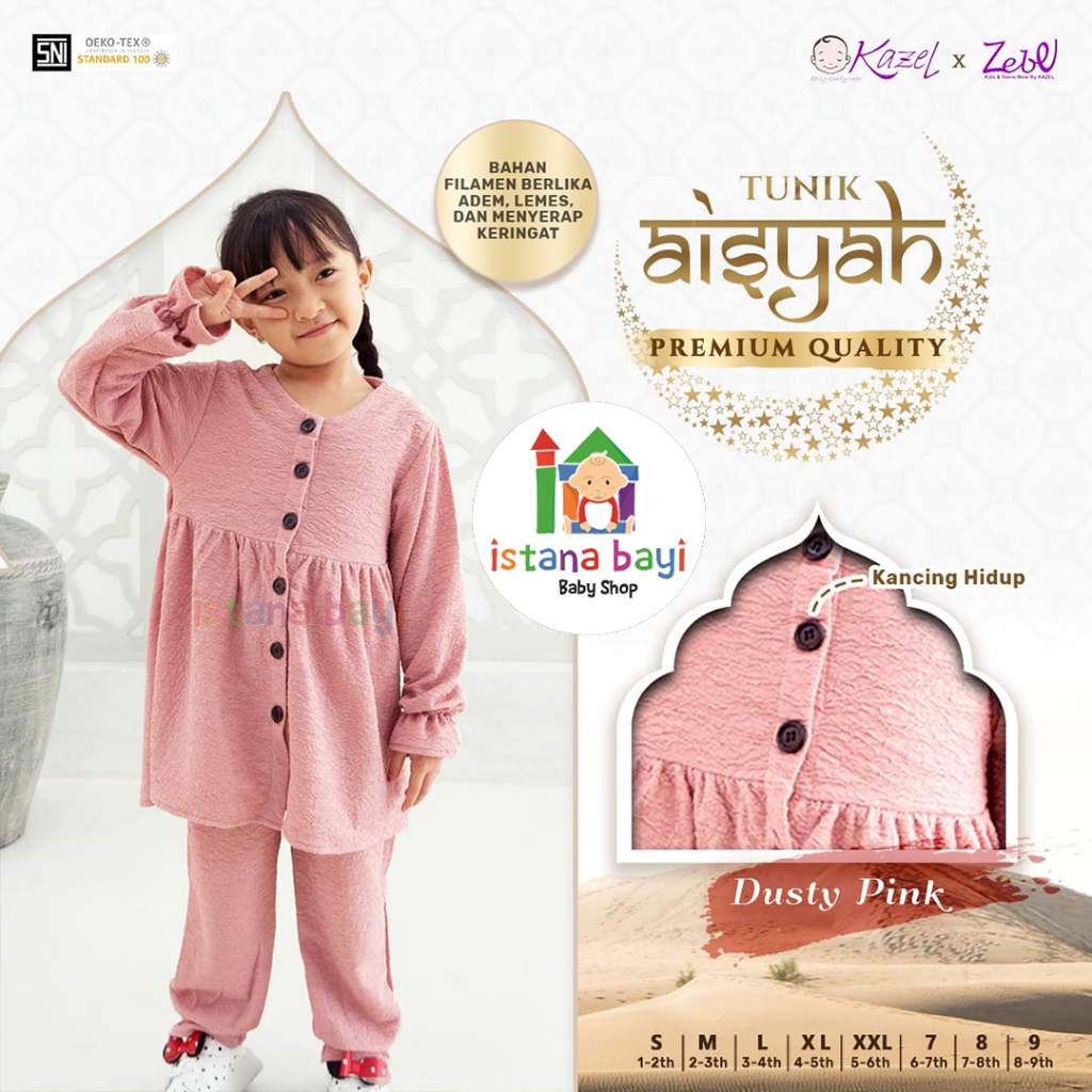 FREE ONGKIR KAZEL X ZEBE PREMIUM SET TUNIK AISYAH / SETELAN ANAK PEREMPUAN - TUNIK ANAK (1-9 TAHUN)