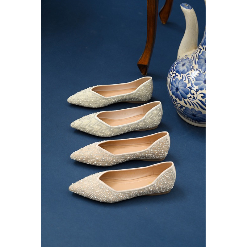 MICHIE – Valentin Pearl Swarovski Bling Flat Shoes // CNY IMLEK FLAT SHOES 2024