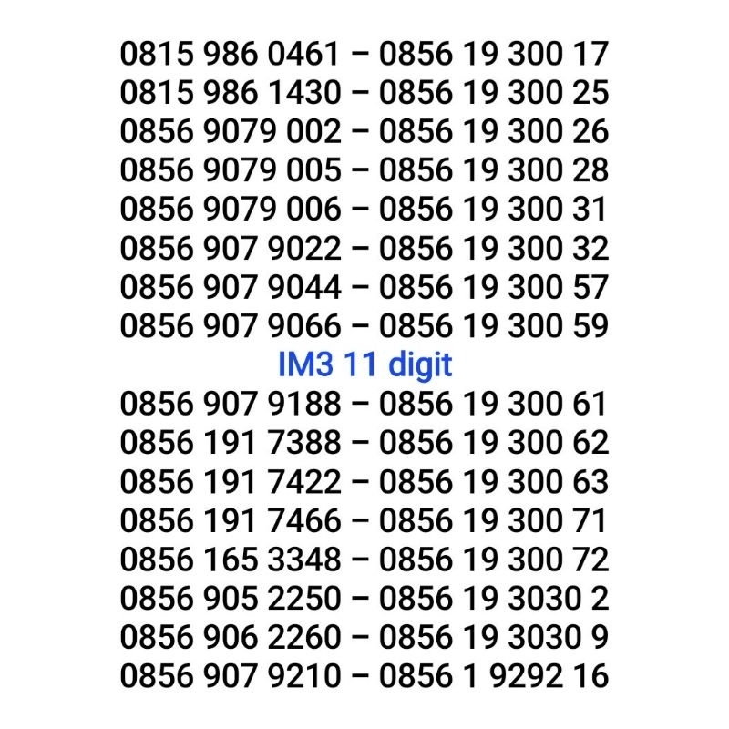 Nomor Cantik Indosat IM3 11 Digit 4G Kartu Perdana M3 non paket. BUKAN 10 Digit Nomer Angka 5G