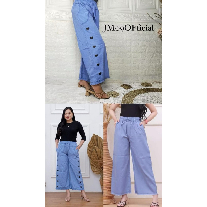 KULOT JEANS JUMBO/ KULOT LOVE DENIM WANITA/ KULOT JEANS PINGGANG FULL KARET WANITA